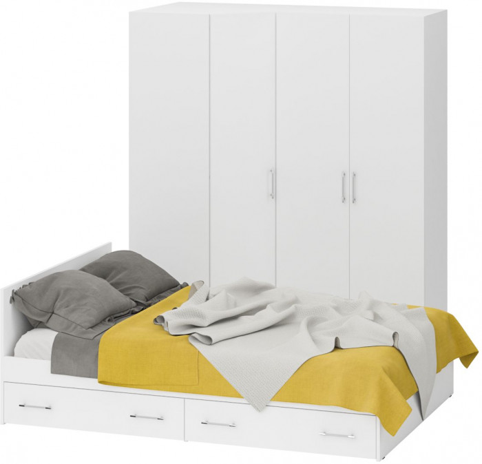 Спальня Стандарт 2-1400Я, цвет белый, ШхГхВ 143,5х203,5х70 + 171,2х81,2х200 см., сп.м. 1400х2000 мм., без матраса, основание есть