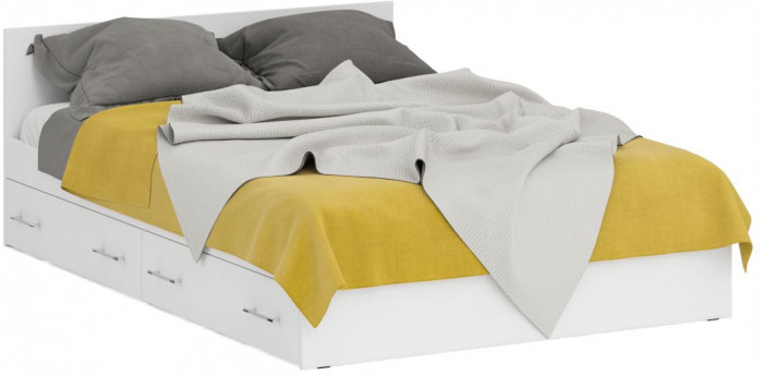 Спальня Стандарт 2-1400Я, цвет белый, ШхГхВ 143,5х203,5х70 + 171,2х81,2х200 см., сп.м. 1400х2000 мм., без матраса, основание есть