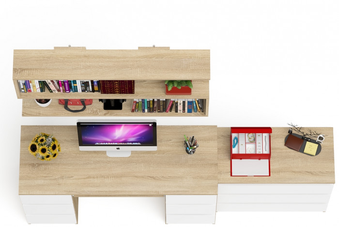 Мори компьютерный стол МС-2 + Комод МК800.1 + Полка 1200, дуб сонома/белый