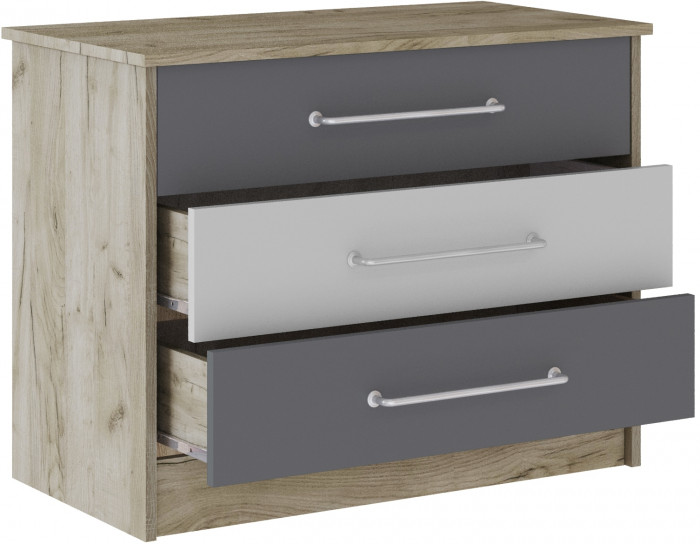 Комод 3 ящика Колибри-Лофт, Дуб крафт серый/Графит серый