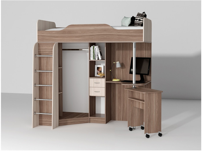 Кровать-чердак Бриз-1 80х190 (Бетон Светлый / Камень Темный)