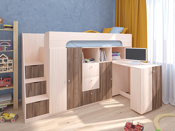 Кровать чердак Астра 11 Дуб молочный/Орех