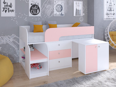 Кровать чердак Астра 9 V7 Белый/Розовый