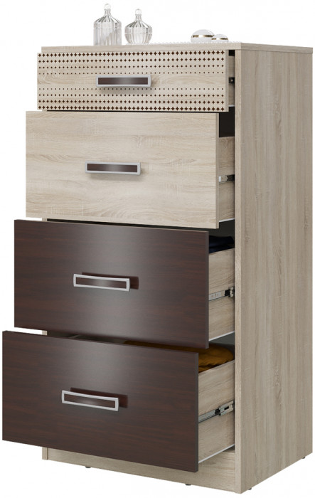 Румба 4-4427дубсонвн Комод с четырьмя ящиками, дуб сонома/венге