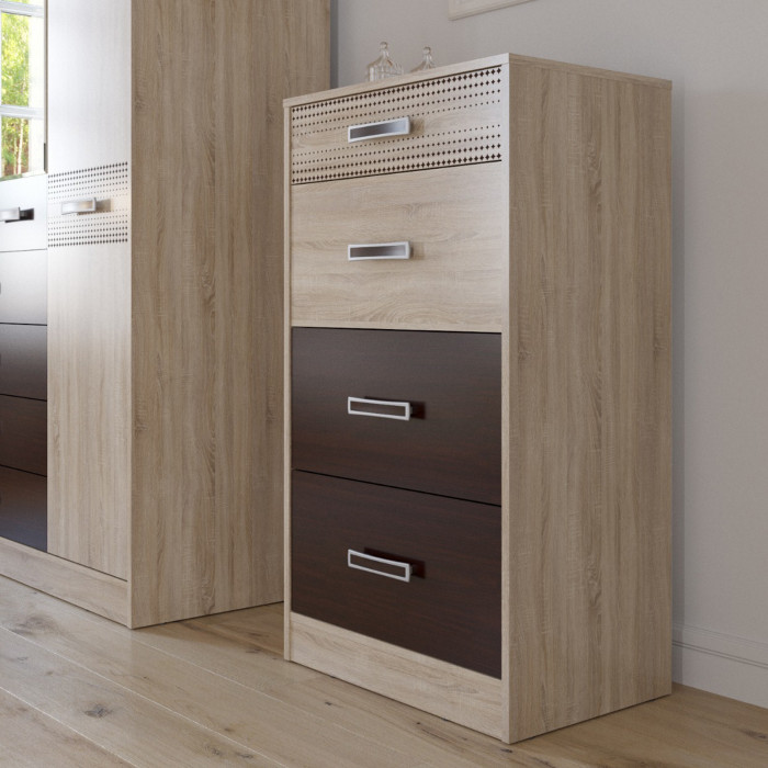 Румба 4-4427дубсонвн Комод с четырьмя ящиками, дуб сонома/венге