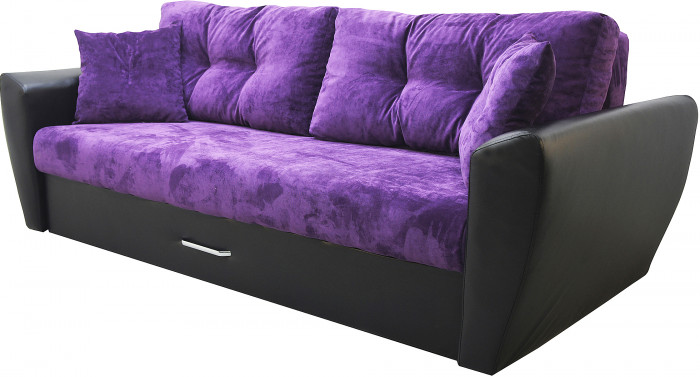 Диван-кровать Амстердам Люкс, 160х195, еврокнижка, пружинный блок, велюр/экокожа, фиолетово-черный