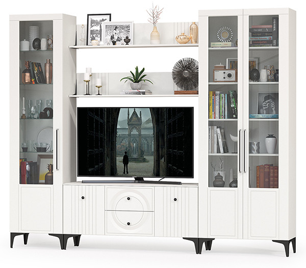 Валенсия Гостиная № 061, ЛДСП белый шагрень/МДФ белый шагрень