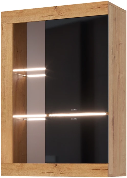 Прага Витрина универсальная ЛДСП Дуб вотан/Черный глянец