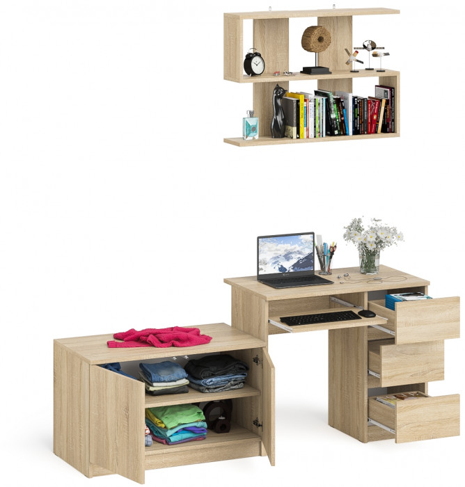 Мори компьютерный стол МС-6 правый + Тумба МА900.1 + Полка 900, дуб сонома