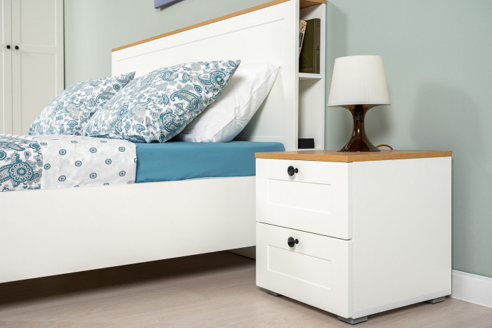 Остин 11.53 Кровать + ортопед + 13.224 Шкаф + 16.152 Тумба прикроватная, белый шагрень/дуб крафт золотой