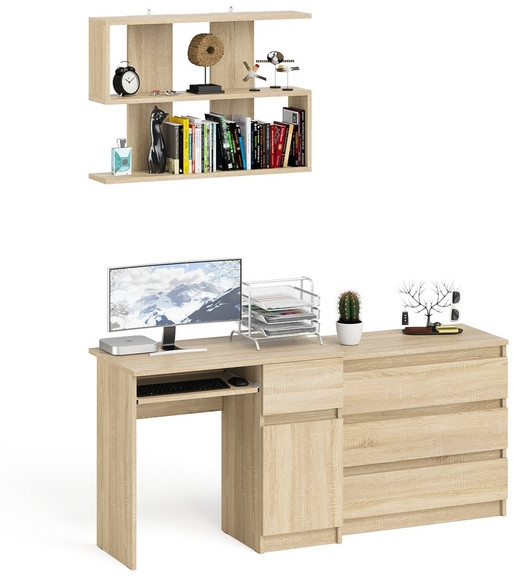 Мори Стол компьютерный МС-1 правый + Комод МК800.1 + Полка 900, цвет дуб сонома, ШхГхВ 170,4х50х209,6 см., НЕ универсальная сборка
