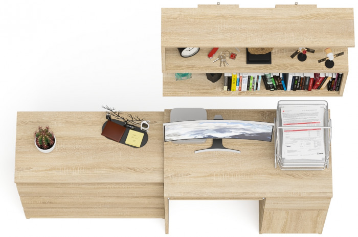 Мори Стол компьютерный МС-1 правый + Комод МК800.1 + Полка 900, цвет дуб сонома, ШхГхВ 170,4х50х209,6 см., НЕ универсальная сборка