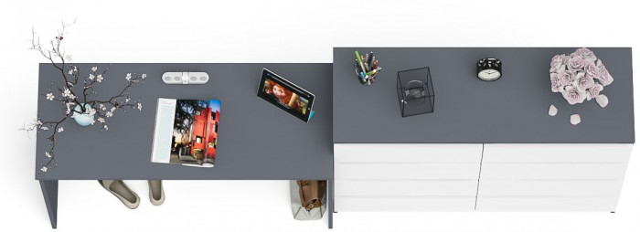 Мори Стол письменный МСП1200.1 + Комод МК1200.8, цвет графит/белый, ШхГхВ 240,8х50х94 см., универсальная сборка