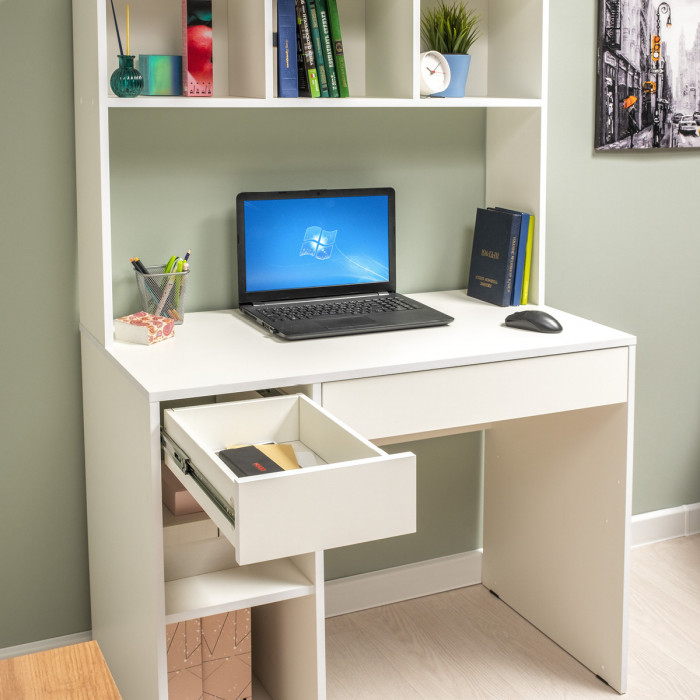 Стол компьютерный Комфорт 12.77F, цвет белый шагрень, ШхГхВ 100х49,8х147 см., универсальная сборка