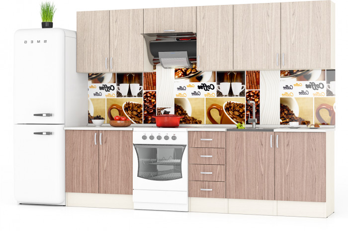 Кухня Мери 09 ШВ500+ШВ500+ШВ400+ШВв600+ШВ800+ШН500+ШНМ500+ШН4Я400+ШН800, цвет дуб/ясень шимо светлый/тёмный, ШхГхВ 280х30х67 см./220х60х85 см.