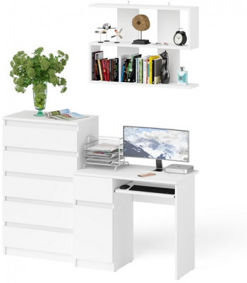 Мори Стол компьютерный МС-1 левый + Комод МК700.5 + Полка 900, цвет белый, ШхГхВ 160,4х50х209,6 см., НЕ универсальная сборка