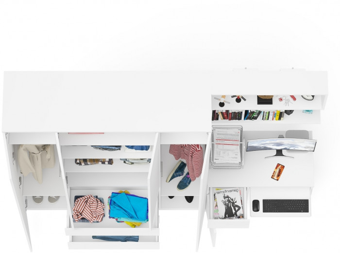 Мори Стол компьютерный МС-1 левый + Шкаф МШ1600.1 + Полка 900, цвет белый, ШхГхВ 250,4х50,4х209,6 см., НЕ универсальная сборка