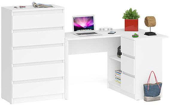 Мори Стол компьютерный МС-16 правый + Комод МК700.5, цвет белый, ШхГхВ 194,8х84,9х114 см., выдвижные ящики справа, НЕ универсальная сборка