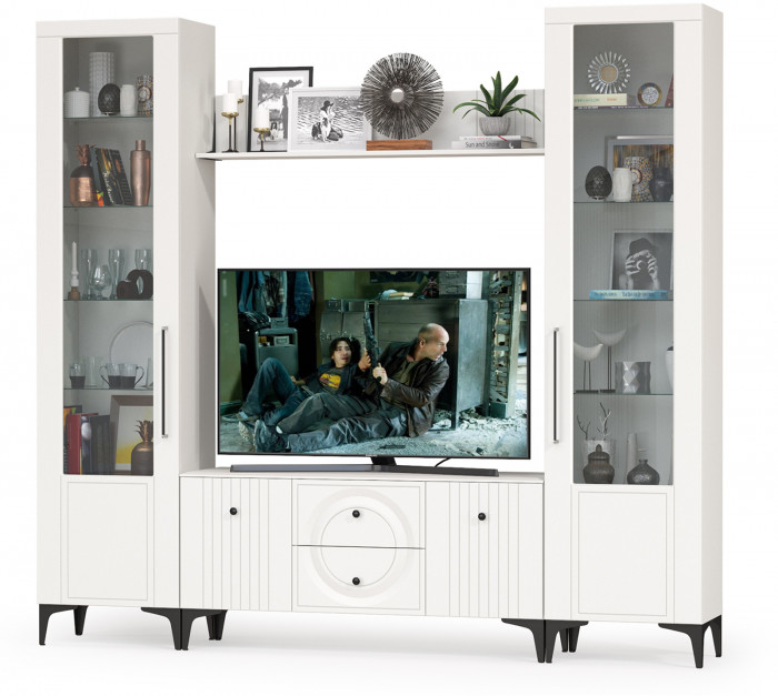 Валенсия Гостиная № 062, ЛДСП белый шагрень/МДФ белый шагрень