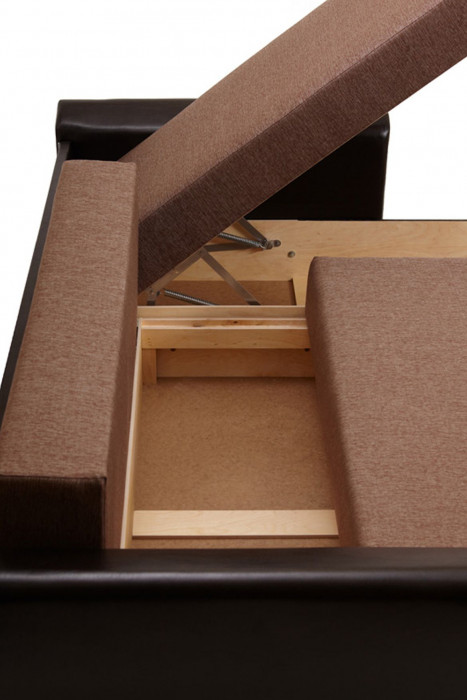 Диван-кровать угловой Амстердам, 160х200, еврокнижка, рогожка/экокожа, коричневый