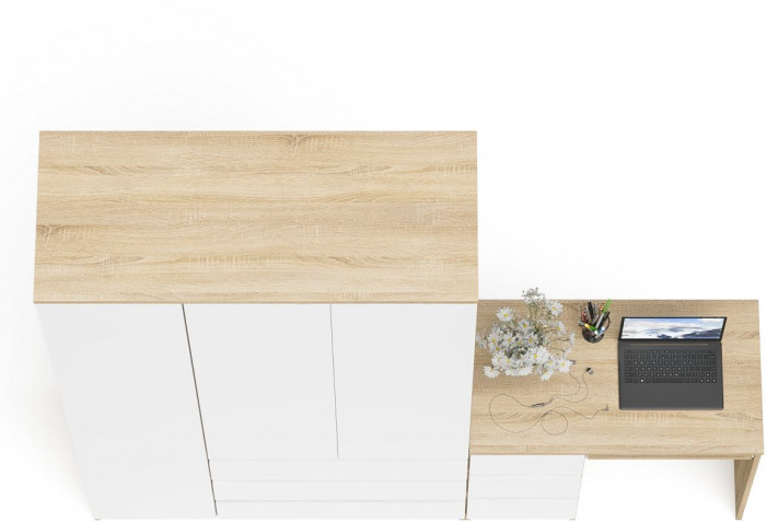 Мори компьютерный стол МС-6 левый + Шкаф МШ1200.1, дуб сонома/белый