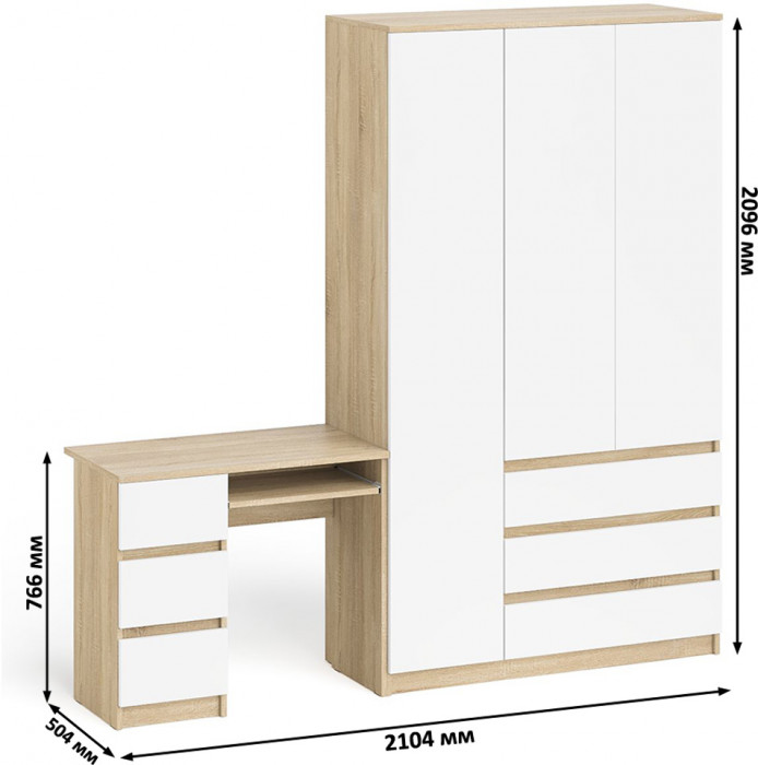 Мори компьютерный стол МС-6 левый + Шкаф МШ1200.1, дуб сонома/белый