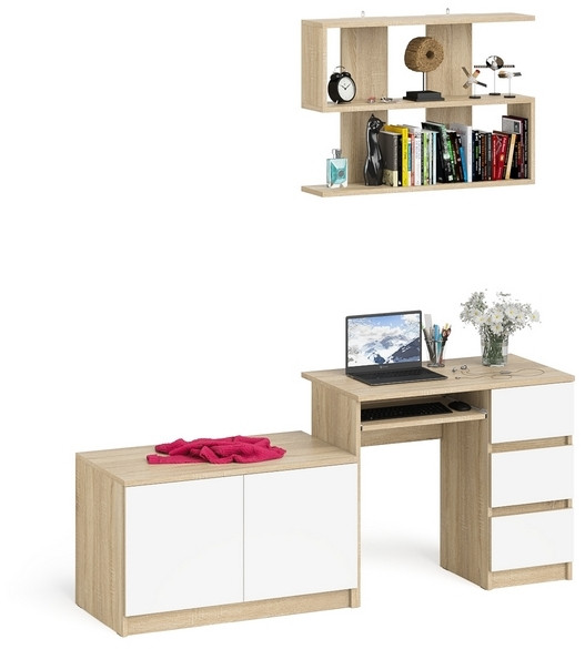 Мори компьютерный стол МС-6 правый + Тумба МА900.1 + Полка 900, дуб сонома/белый
