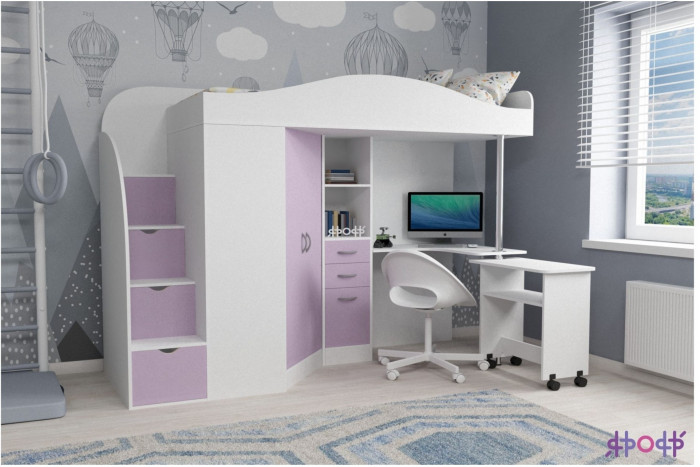 Кровать-чердак Юниор 4 (Дуб молочный/Оранжевый)