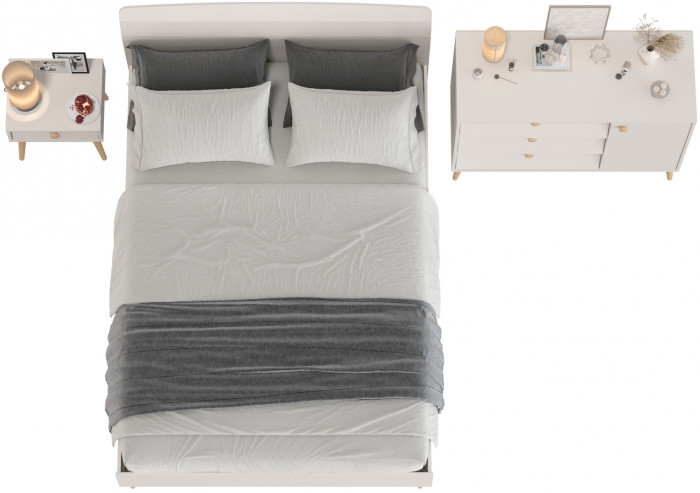 Афина Спальня Кровать 1400 + Комод + Тумба, цвет кашемир серый, ШхГхВ 144,6х210,2х95,7 + 110х45,3х83 + 45х37х45 см., 1400х2000 мм., б/м, осн. есть