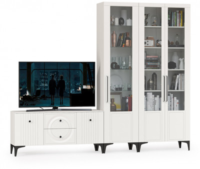 Валенсия Гостиная № 076, цвет ЛДСП белый шагрень/МДФ белый шагрень, ШхГхВ 272,2х38,3х225,2 см., универсальная сборка