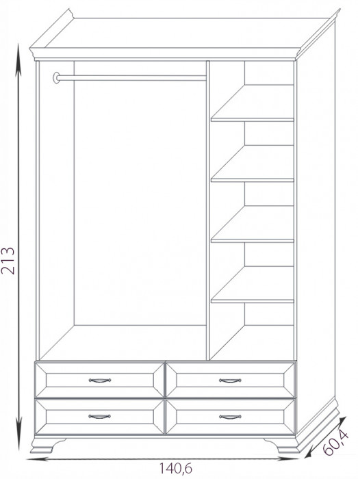 Шкаф распашной трехдверный с зеркалом Сиена