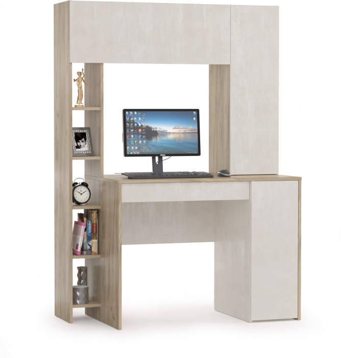 КР100 Стол компьютерный Комфорт 12.71, цвет дуб крафт серый/шёлковый камень, ШхГхВ 116,7х60,2х165,4 см., НЕ универсальная сборка