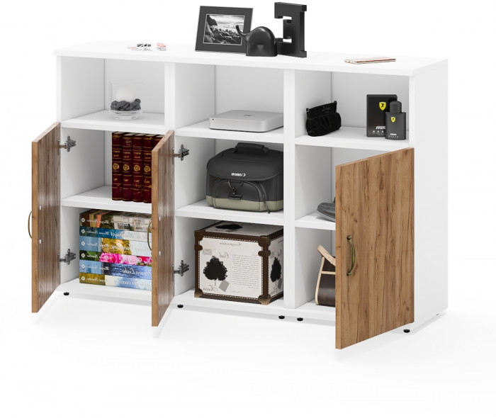 Лидер-8 Тумба МД 3.19 3 шт., цвет белый шагрень/крафт золото, ШхГхВ 120х30х75 см., универсальная сборка