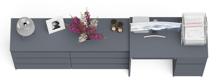 Мори Стол компьютерный МС-1 правый + Комод МК1380.6, цвет графит, ШхГхВ 228х50х76,6 см., выдвижной ящик справа, НЕ универсальная сборка