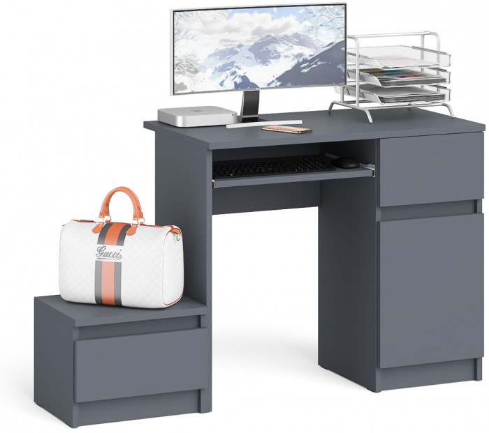 Мори Стол компьютерный МС-1 правый + Тумба ТМП400.1, цвет графит, ШхГхВ 130,4х50х76,6 см., выдвижной ящик справа, НЕ универсальная сборка
