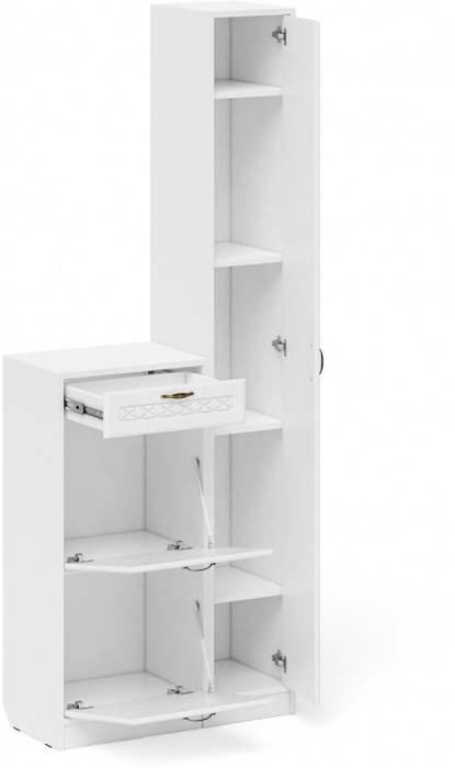 Прихожая П-6 Компоновка № 22, белая шагрень/фасады МДФ белое дерево фрезеровка ромб