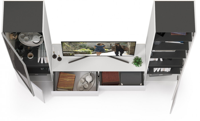 Сидней Комплектация № 013, корпус белый/чёрный/фасады МДФ белый глянец