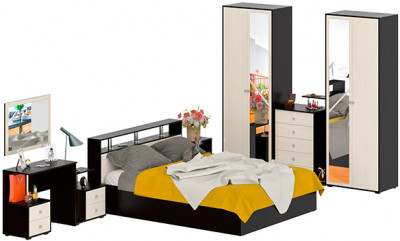 Камелия спальня № 3 Кровать 1600 + Две тумбы + Стол косметич. + Зеркало + Комод + Шкаф 4-х, венге/дуб лоредо