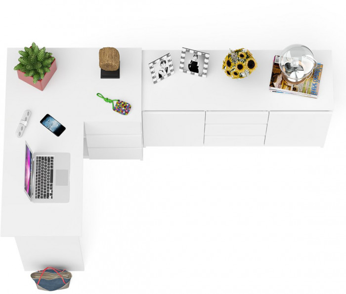 Мори компьютерный стол МС-16 правый + Комод МК1200.3, белый