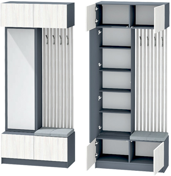 Модульная Прихожая Иннэс-10, набор 4, Графит/Ясень Анкор Светлый