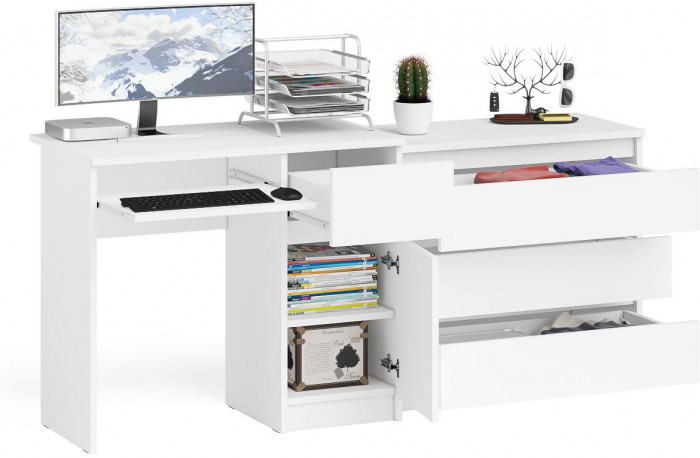 Мори Стол компьютерный МС-1 правый + Комод МК800.1, цвет белый, ШхГхВ 170,4х50х76,6 см., выдвижной ящик справа, НЕ универсальная сборка