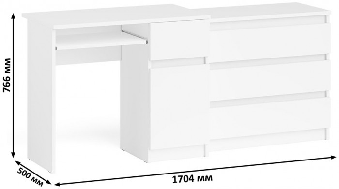Мори Стол компьютерный МС-1 правый + Комод МК800.1, цвет белый, ШхГхВ 170,4х50х76,6 см., выдвижной ящик справа, НЕ универсальная сборка