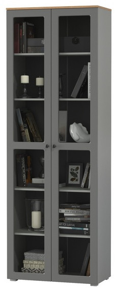 Остин 16.394.02 Шкаф-витрина, цвет серый графит/дуб крафт золотой, ШхГхВ 80х41,8х229,8 см.