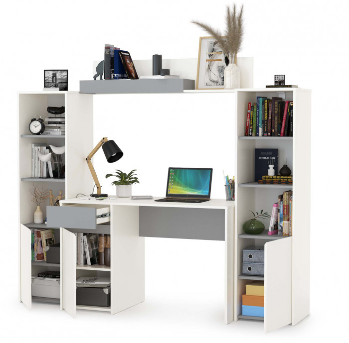 Торонто Компоновка № 06, цвет белый шагрень/стальной серый, ШхГхВ 200х53,1х149,7 см., универсальная сборка