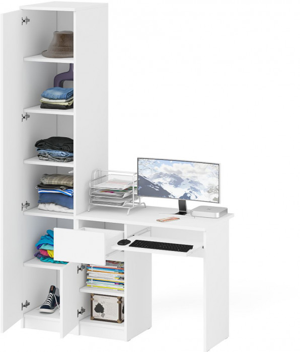 Мори компьютерный стол МС-1 левый + Пенал МШ400.1, белый