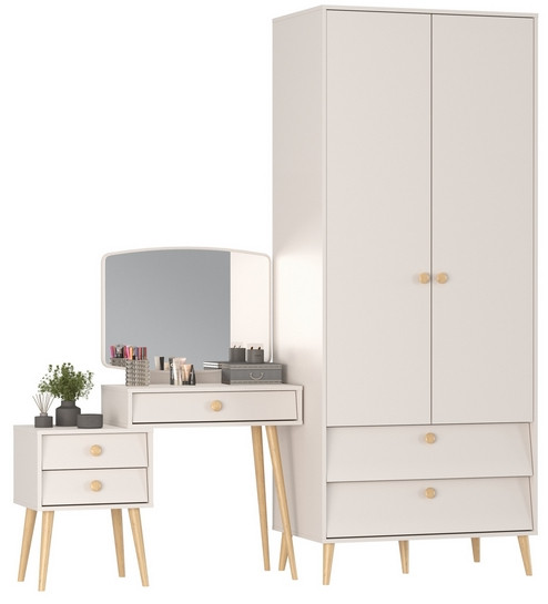 Афина Спальня Шкаф 2-х дверный + Трюмо, цвет кашемир серый, ШхГхВ 90,3х56,3х220 + 105х38,6х129 см., универсальная сборка