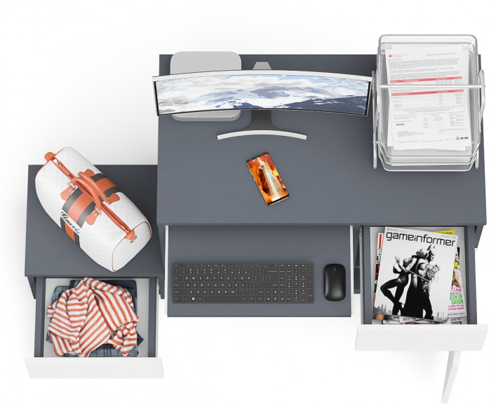 Мори Стол компьютерный МС-1 правый + Тумба ТМП400.1, цвет графит/белый, ШхГхВ 130,4х50х76,6 см., выдвижной ящик справа, НЕ универсальная сборка