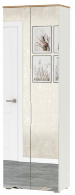 Октава 13.338 Шкаф для одежды, белый шагрень/дуб крафт золотой/фасады МДФ белый шагрень и зеркало