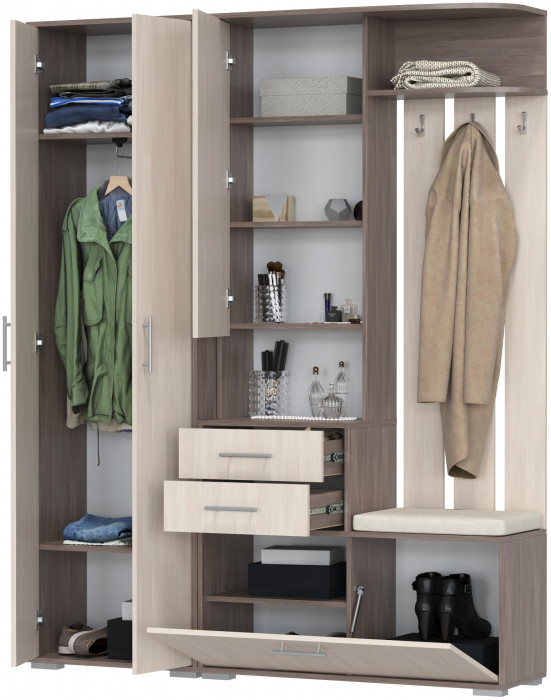 Прихожая 2-3430+2-3431бод.тем/св Домино - Комплект для прихожей, бодега тёмный/бодега светлый