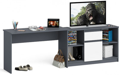 Мори Стол письменный МСП1200.1 + Тумба МТВ1204.1, цвет графит/белый, ШхГхВ 240,8х50х76,6 см., универсальная сборка